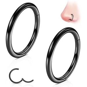 G23 Titanium Black Nose‎ Ring Hoop Segment Septum Hinged Clicker 16G